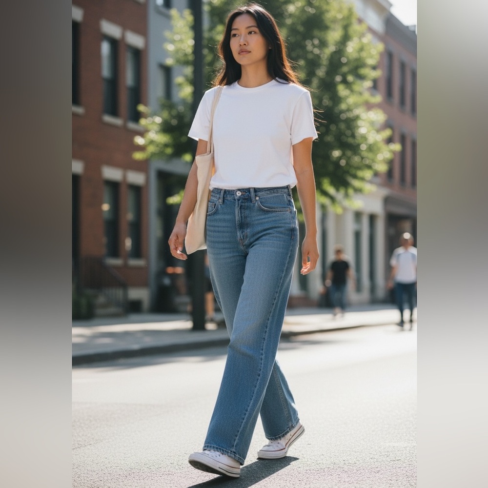 Classic High-Rise Straight Leg Jeans in Medium Blue